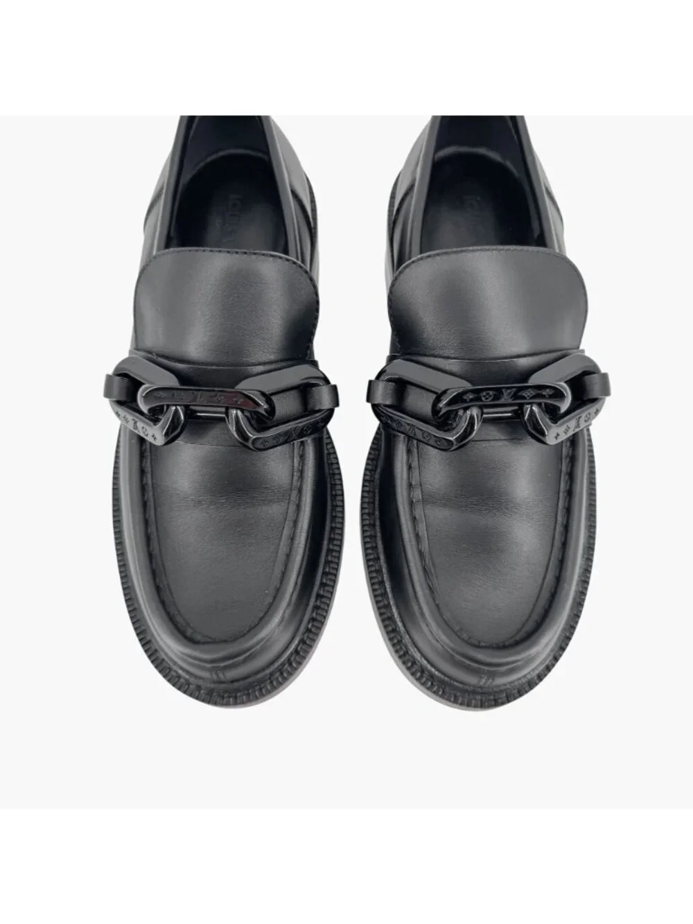 Louis Vuitton Academy Loafers Black LV Chain Platform Size 37.5 US 7.5 Women's